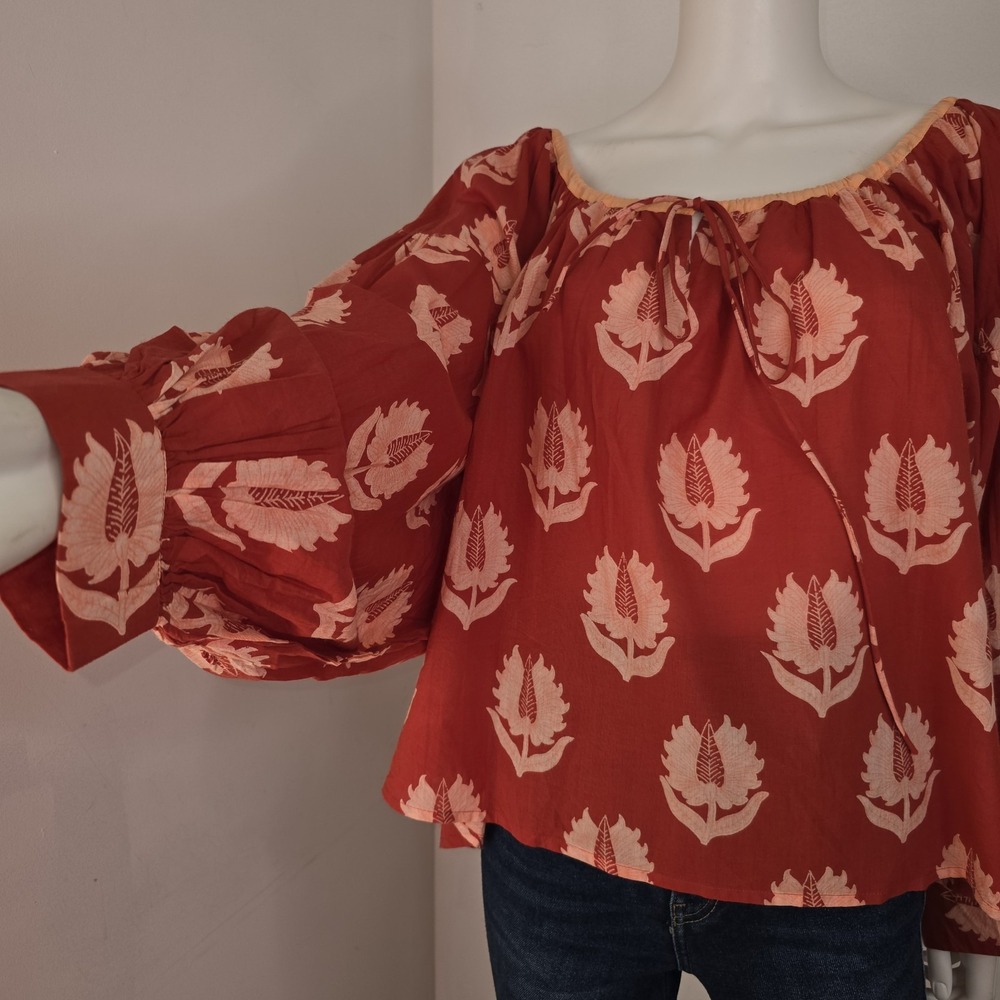 Daughters of India Ria Blouse Size S Oversized Scoop Neck Billow Sleeve NWT - Picture 6 of 13